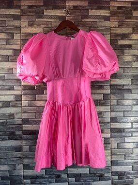 NWT AJE Giana Puff Sleeve MINI DRESS SIZE 4 French Rose Pink